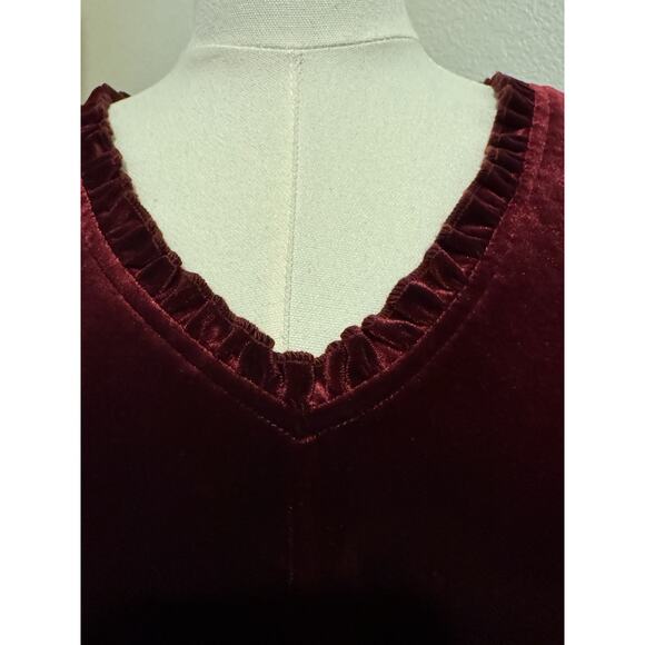 Impressions Velvet Wine Burgundy Ruffle Tunic Top Size L Whimsigoth Holiday - Picture 3 of 8